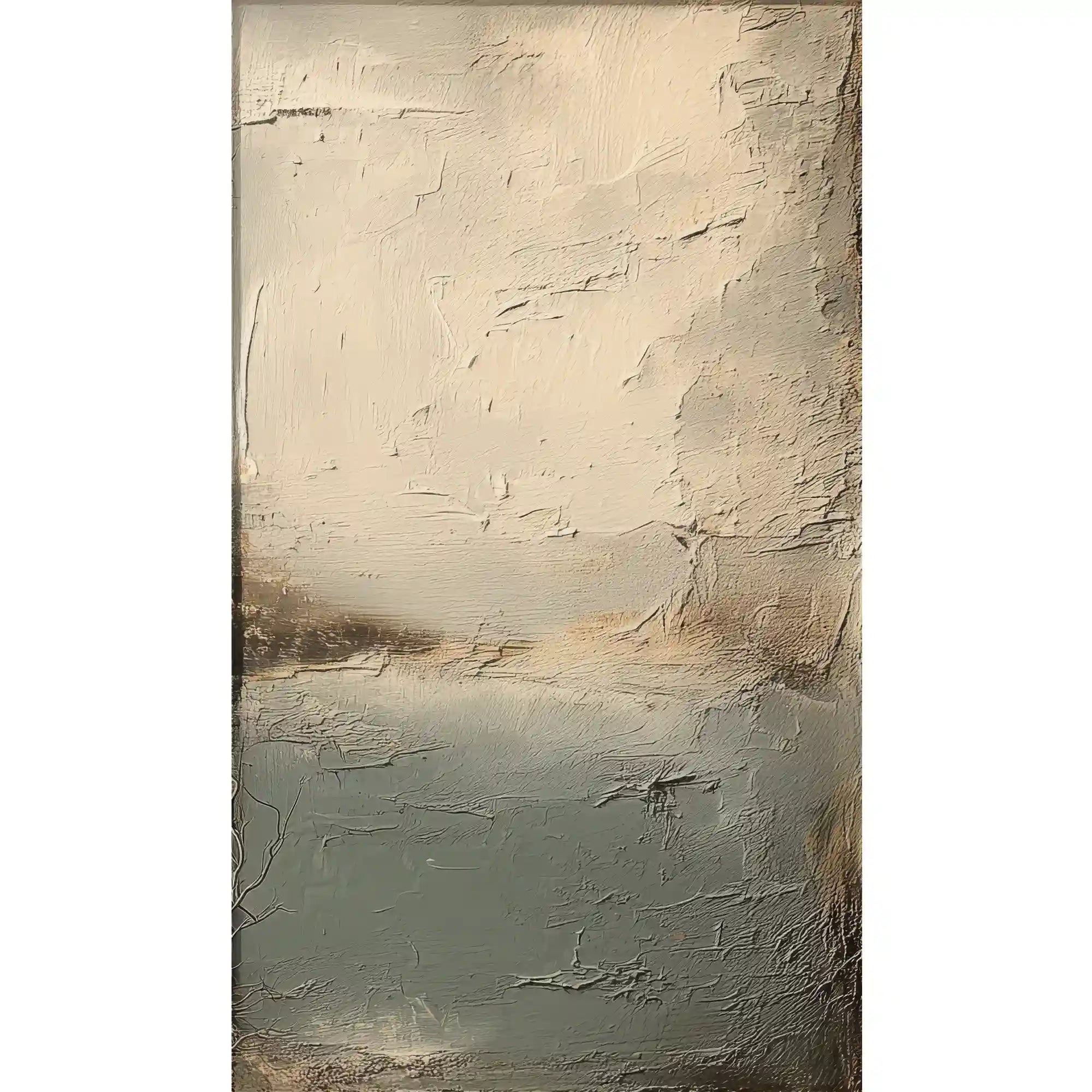 Minimalist Neutral Textured Abstract Wall Art in Beige and Blue Gray for Living Room