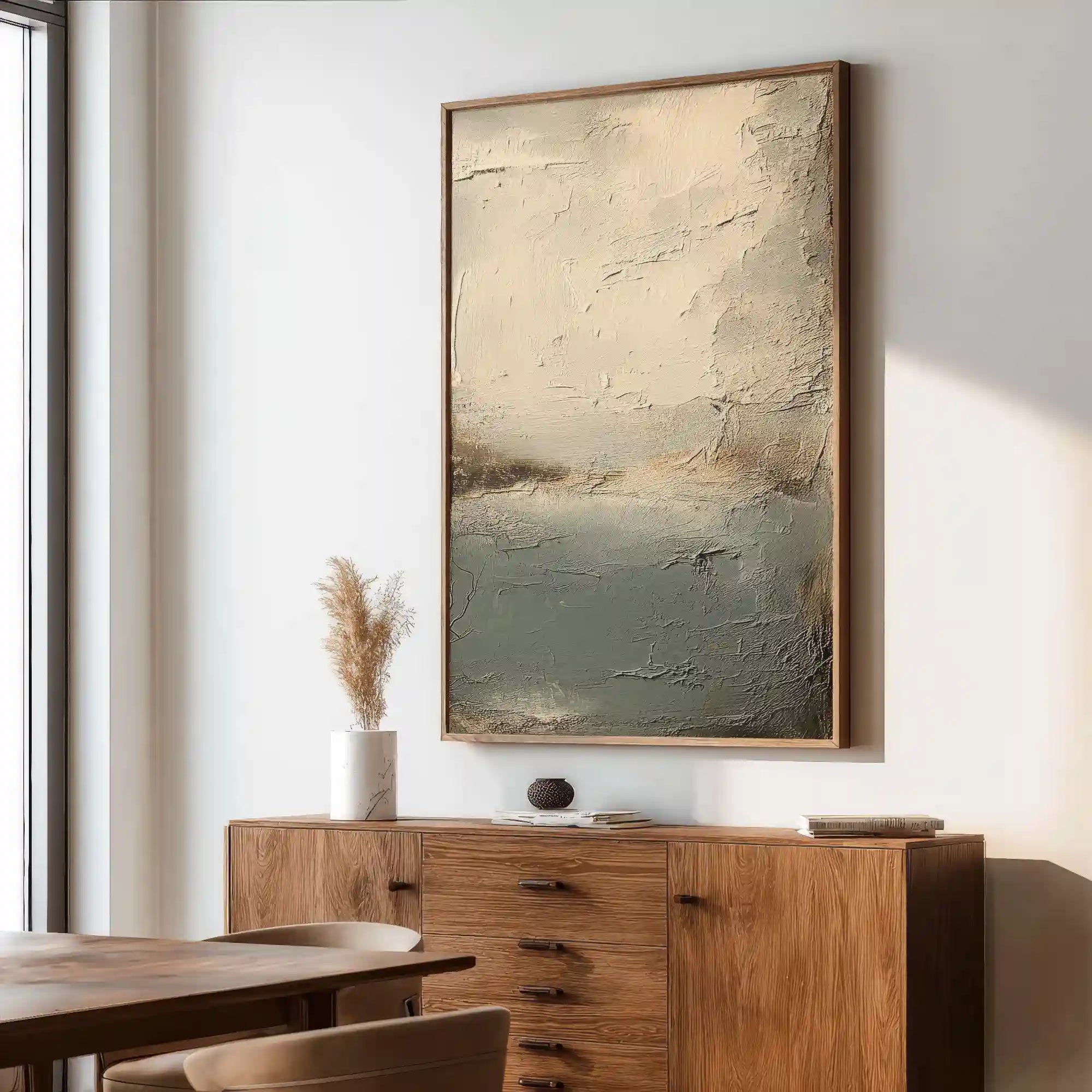Minimalist Neutral Textured Abstract Wall Art in Beige and Blue Gray for Living Room