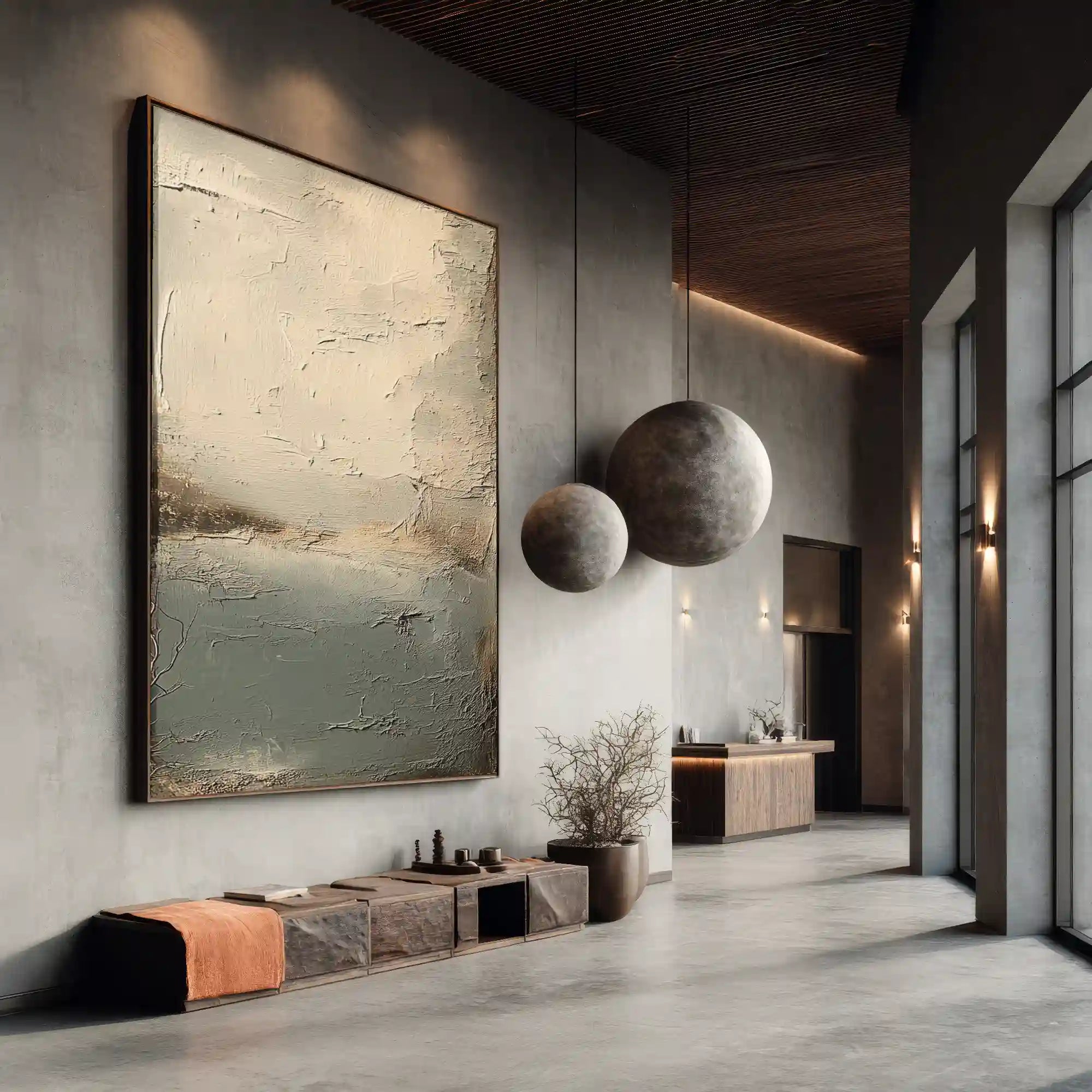 Minimalist Neutral Textured Abstract Wall Art in Beige and Blue Gray for Living Room