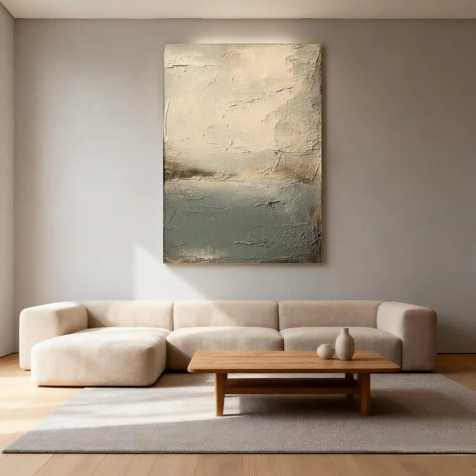 Minimalist Neutral Textured Abstract Wall Art in Beige and Blue Gray for Living Room