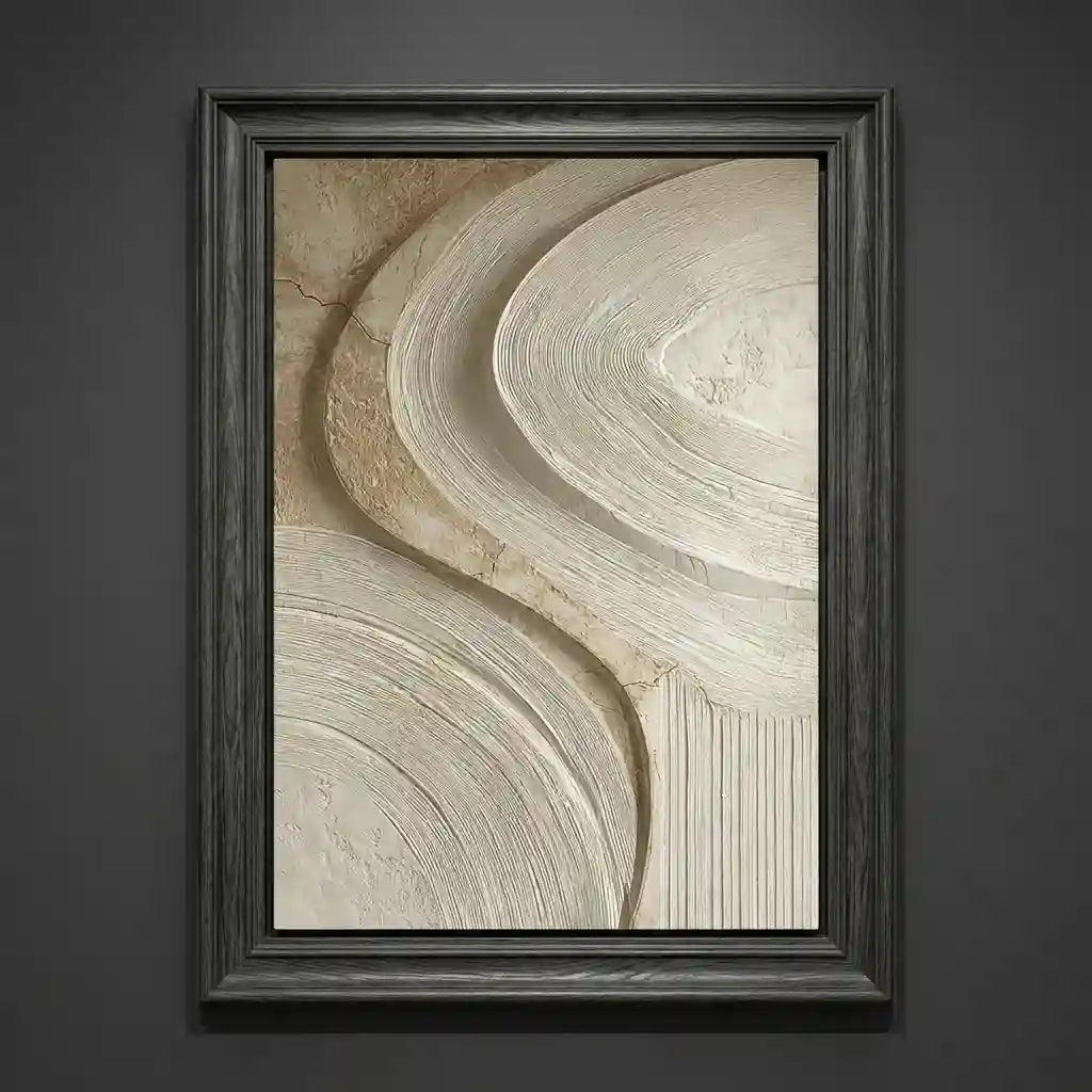Warm Neutral Textured Abstract Wall Art with Flowing Curves for Living Room