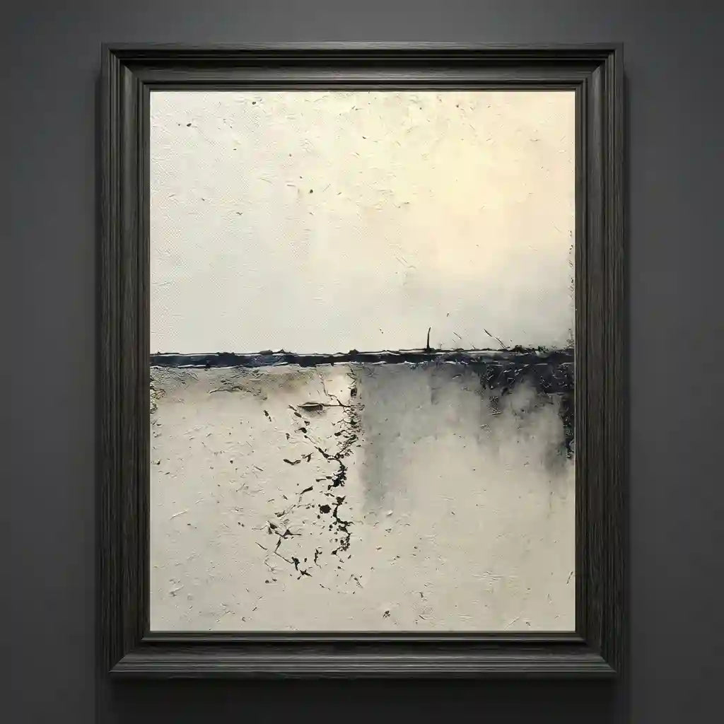 Minimalist Textured Abstract Wall Art in Ivory and Charcoal for Living Room