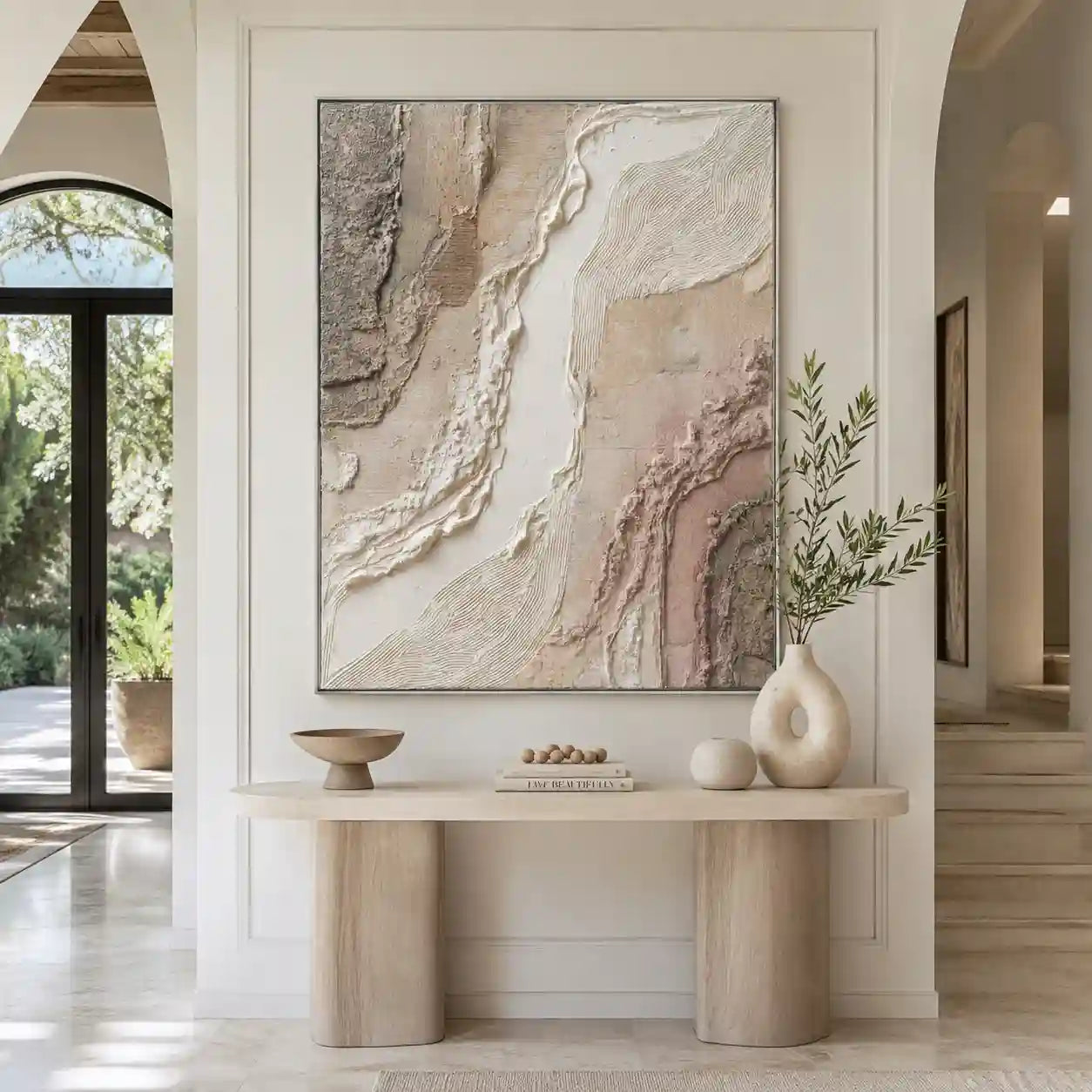 Soft Neutral Textured Abstract Wall Art in Beige and Blush for Bedroom