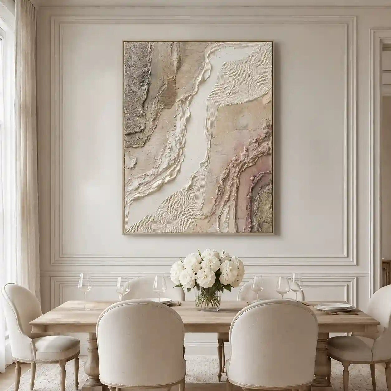 Soft Neutral Textured Abstract Wall Art in Beige and Blush for Bedroom