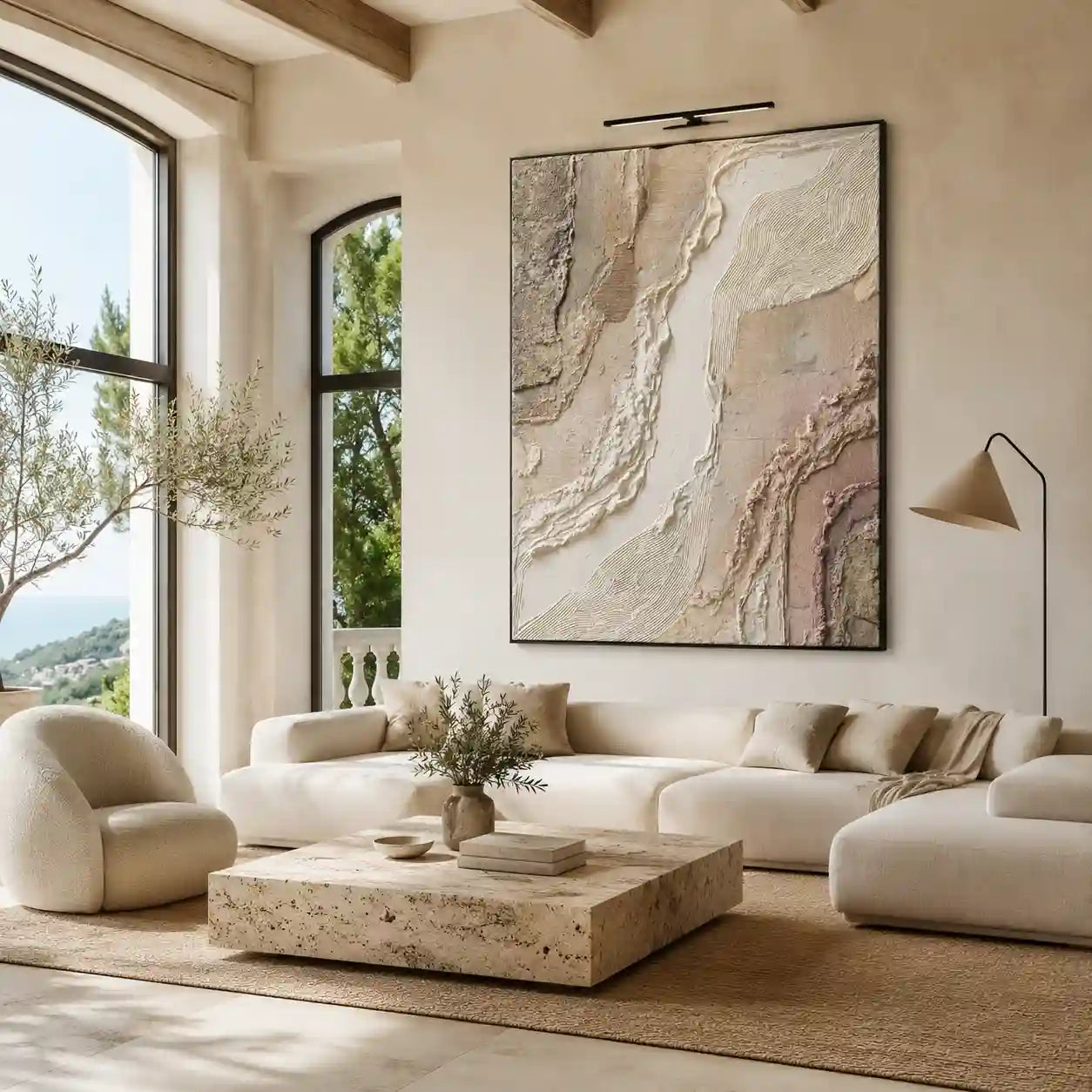 Soft Neutral Textured Abstract Wall Art in Beige and Blush for Bedroom