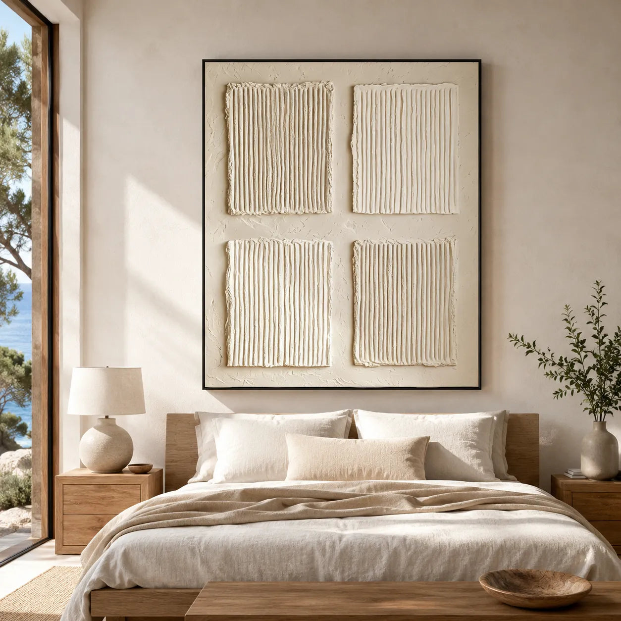 Square 3D Textured Grid Wall Art, Neutral Cream Beige Abstract for Living Room #AAPCEVVI