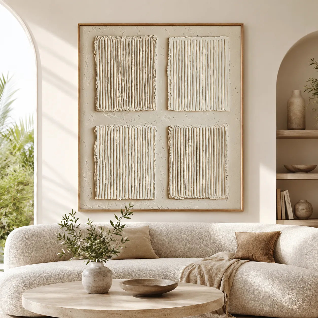 Square 3D Textured Grid Wall Art, Neutral Cream Beige Abstract for Living Room #AAPCEVVI