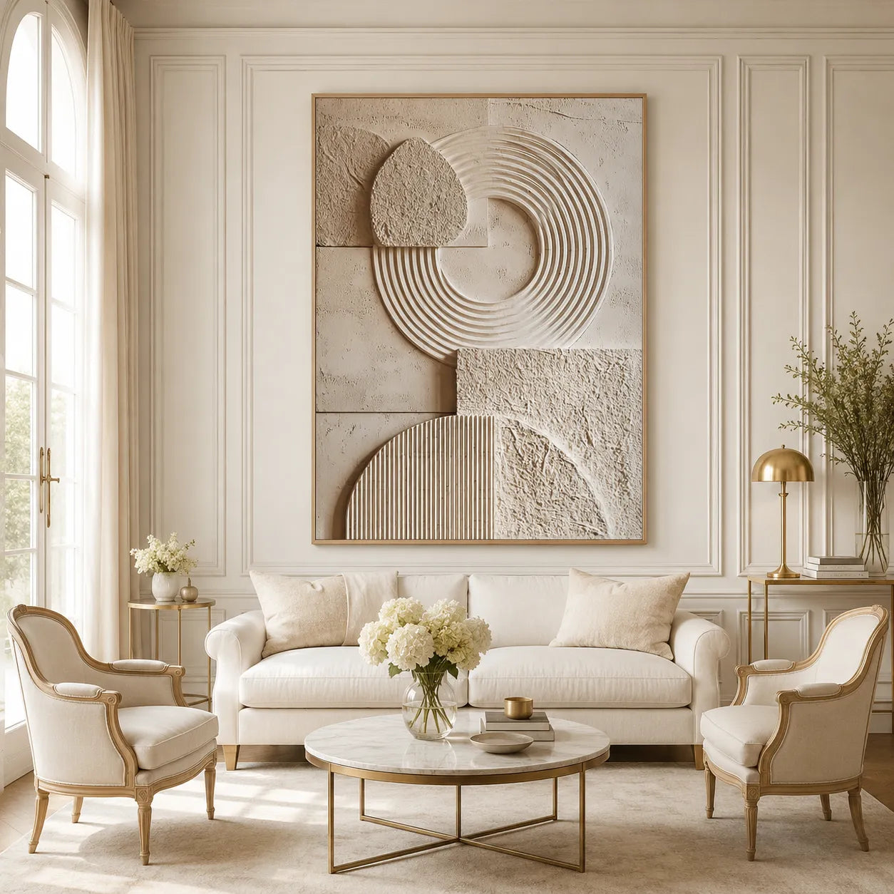 3D Textured Swirl Wall Art, Neutral Cream Brown Abstract for Living Room #CSQMAZV1
