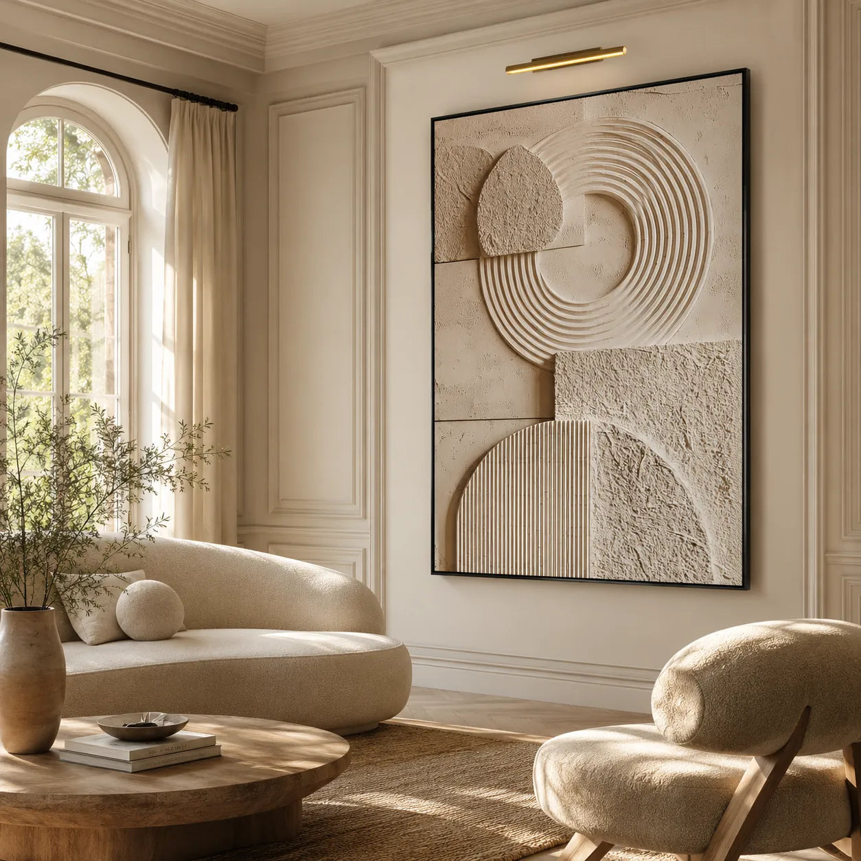 3D Textured Swirl Wall Art, Neutral Cream Brown Abstract for Living Room #CSQMAZV1