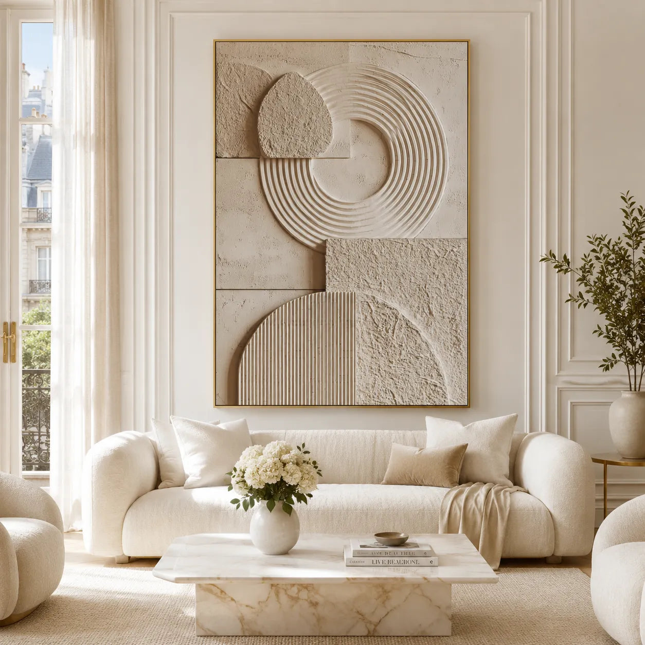3D Textured Swirl Wall Art, Neutral Cream Brown Abstract for Living Room #CSQMAZV1