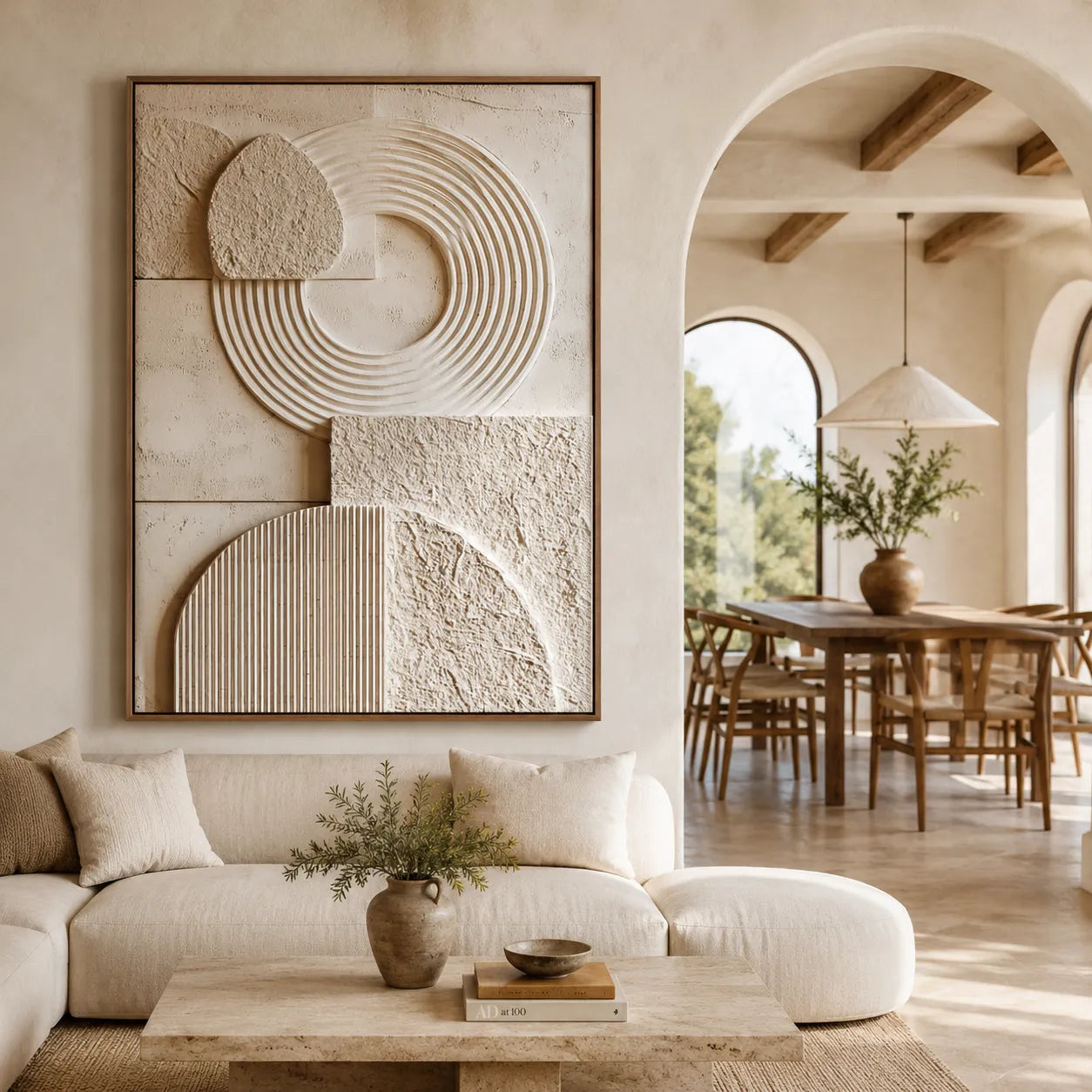 3D Textured Swirl Wall Art, Neutral Cream Brown Abstract for Living Room #CSQMAZV1