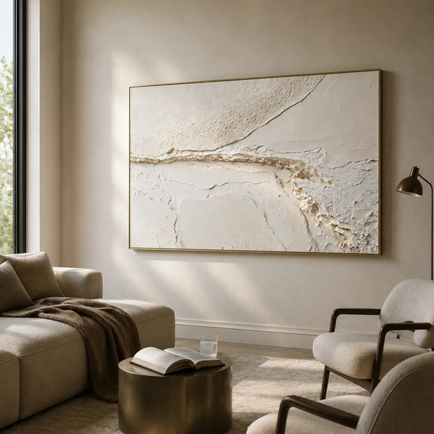 Ivory Wabi-Sabi Textured Abstract Wall Art for Living Room #WJJ782G9