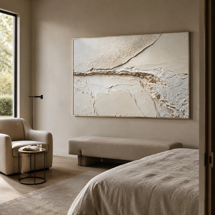Ivory Wabi-Sabi Textured Abstract Wall Art for Living Room #WJJ782G9