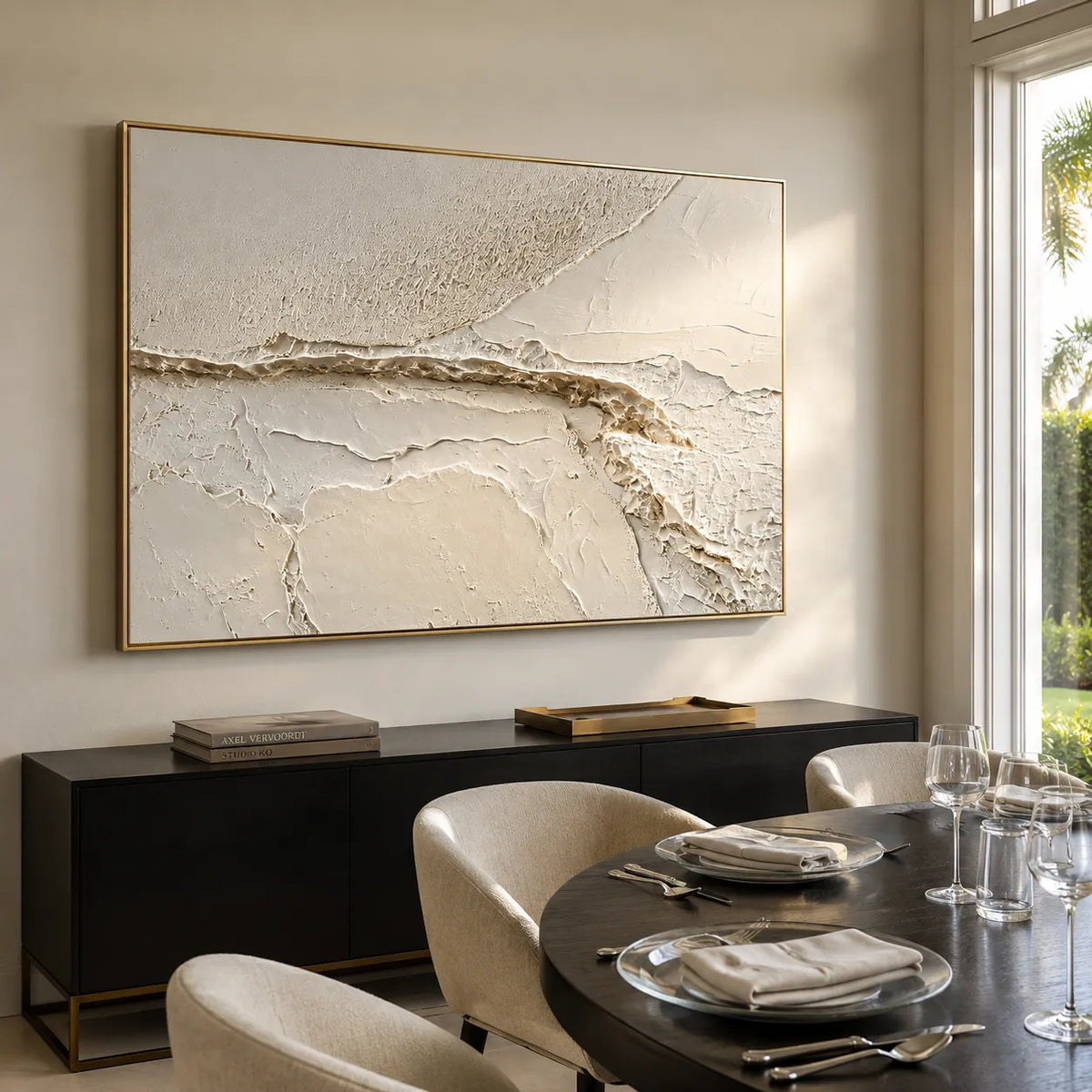 Ivory Wabi-Sabi Textured Abstract Wall Art for Living Room #WJJ782G9