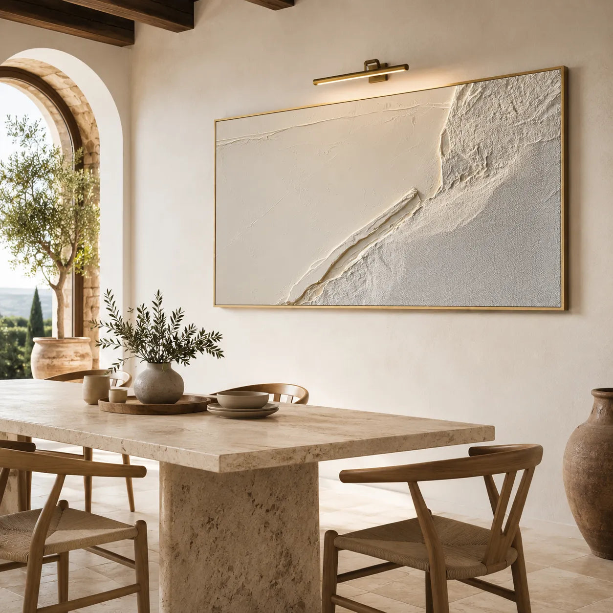 Horizontal 3D Textured Wall Art, Neutral Cream Beige Abstract for Living Room #XAJ8GXFX