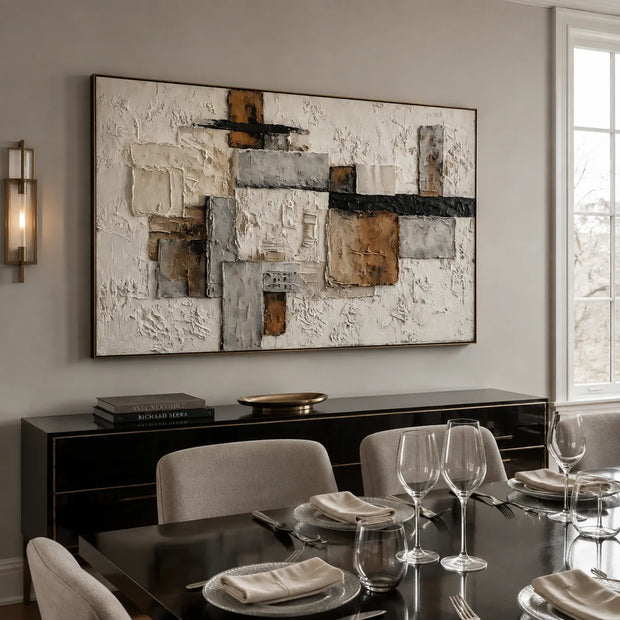 Ivory and Ochre Geometric Textured Wall Art for Living Room #S4TO1VKO