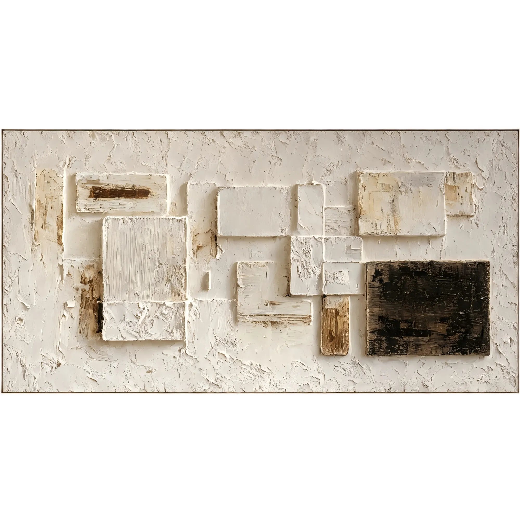 Horizontal Textured Geometric Wall Art, Neutral Cream Beige Black for Living Room #94H32ZBT