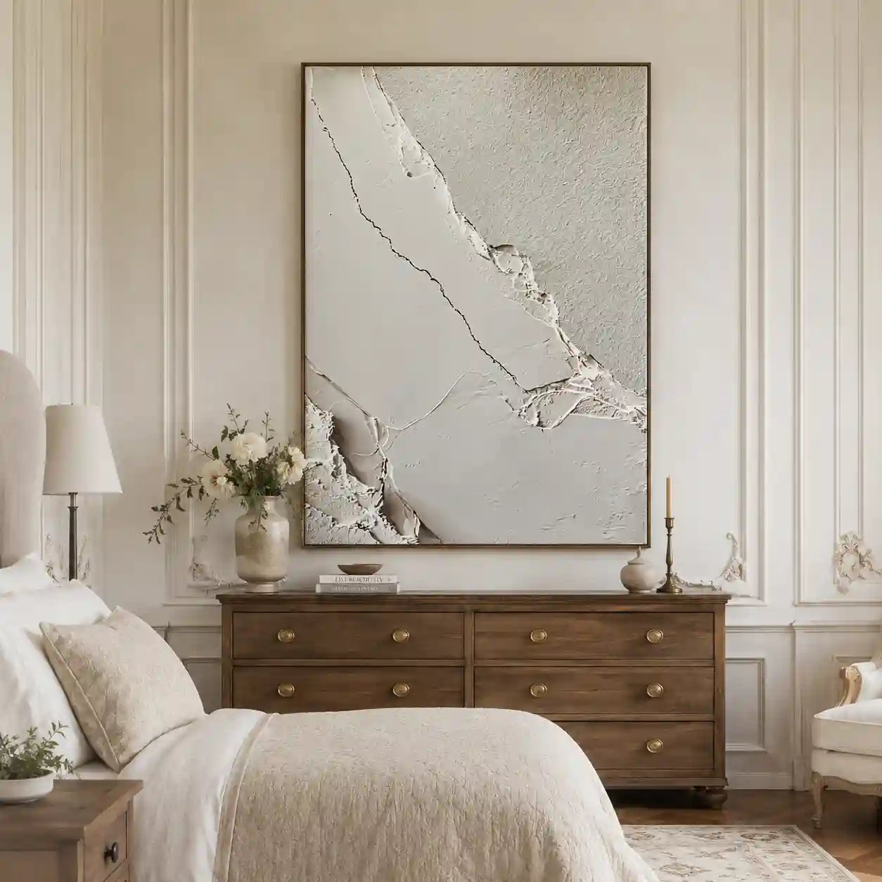Minimalist White Textured Abstract Wall Art with Diagonal Lines for Entryway