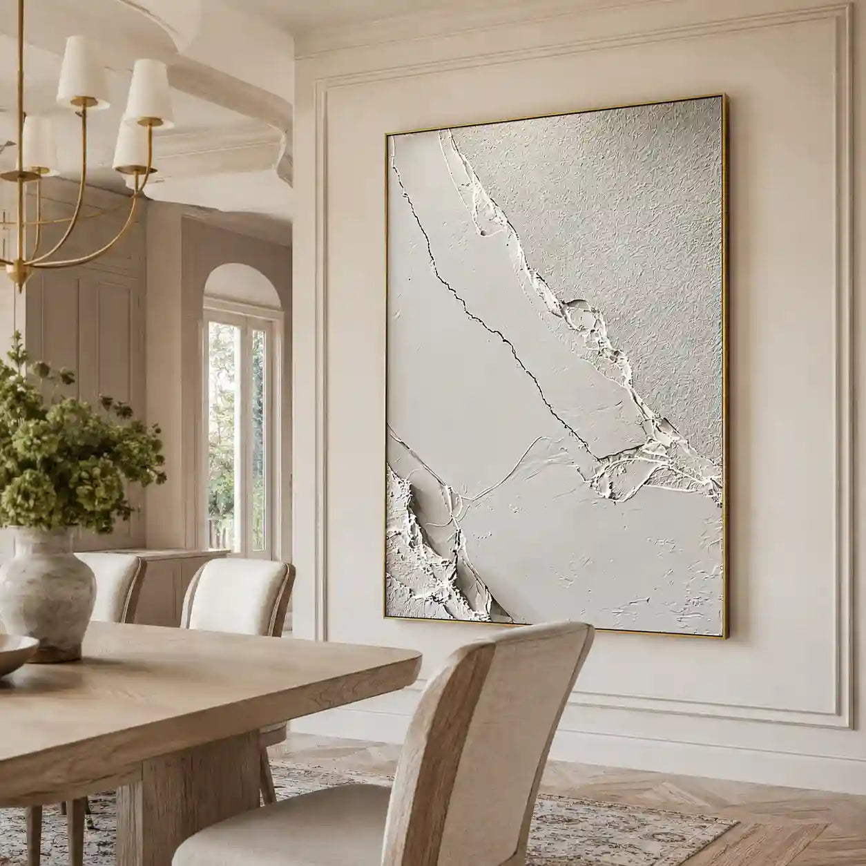 Minimalist White Textured Abstract Wall Art with Diagonal Lines for Entryway