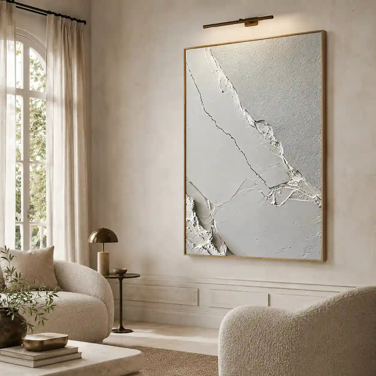 Minimalist White Textured Abstract Wall Art with Diagonal Lines for Entryway