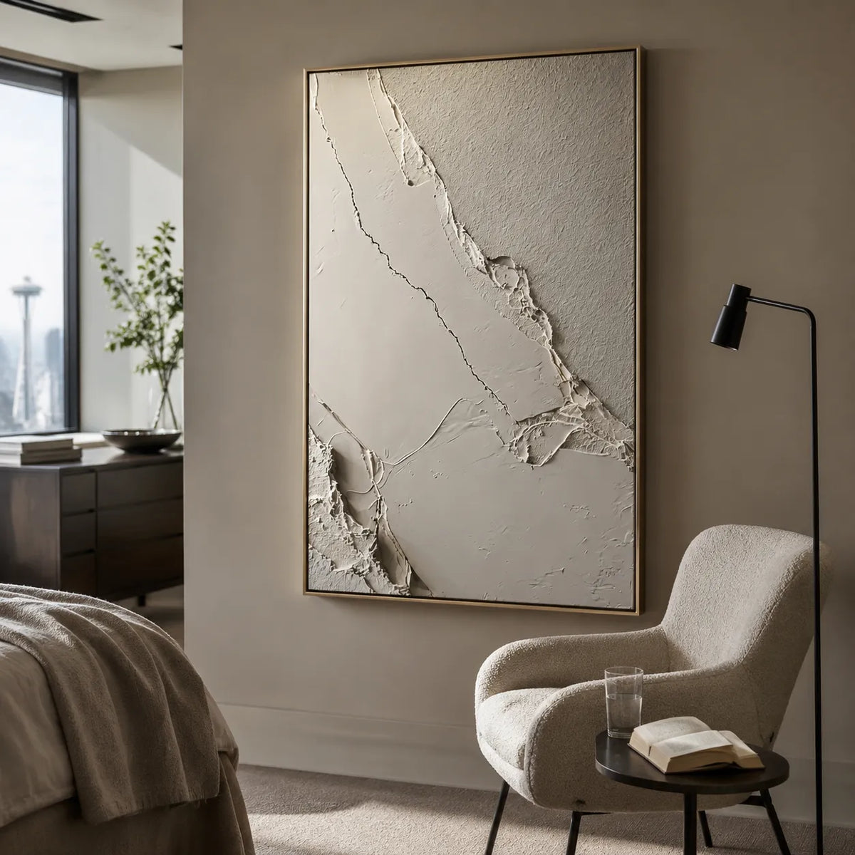 Warm Gray Textured Abstract Wall Art for Minimalist Living Room #EWMCOKKV