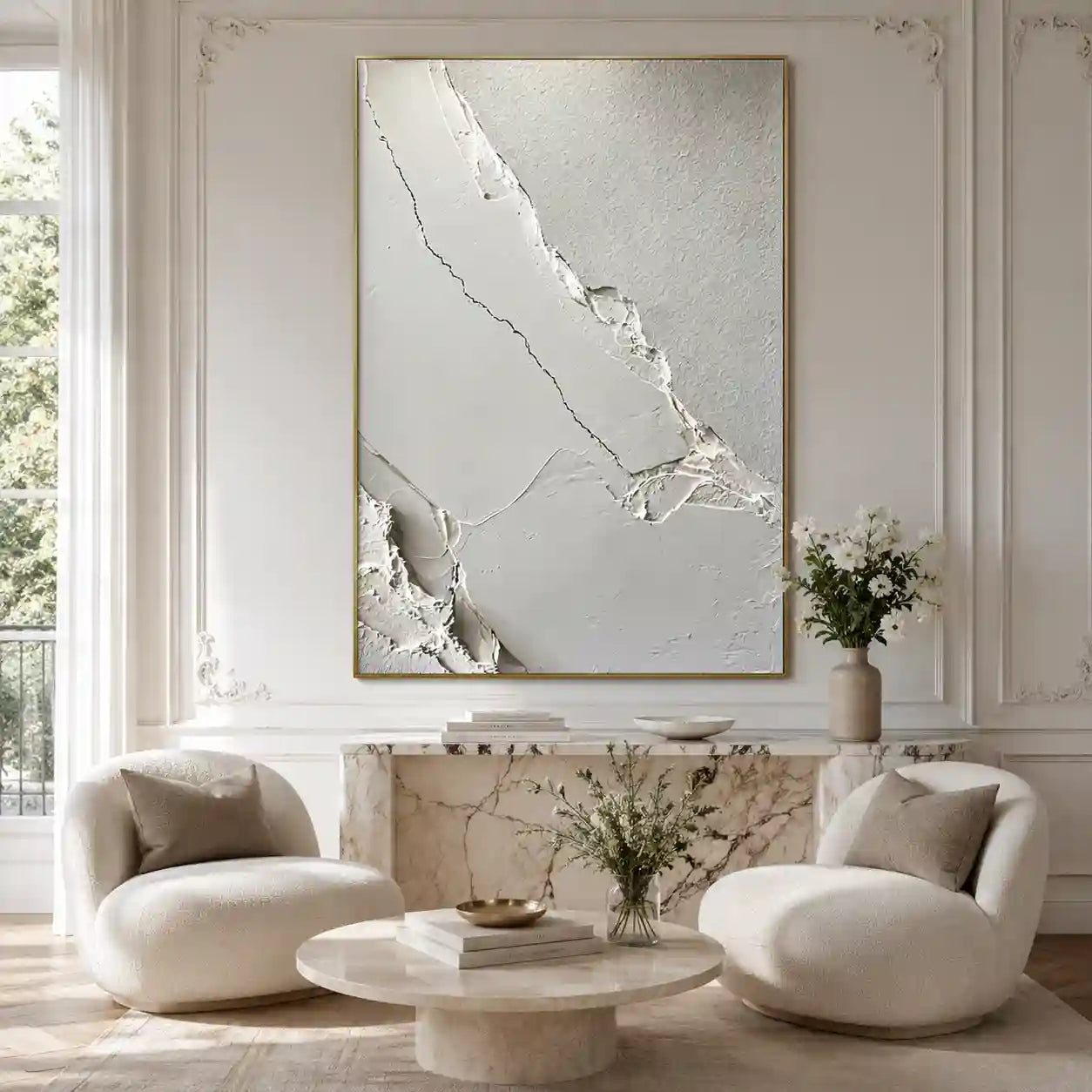Minimalist White Textured Abstract Wall Art with Diagonal Lines for Entryway