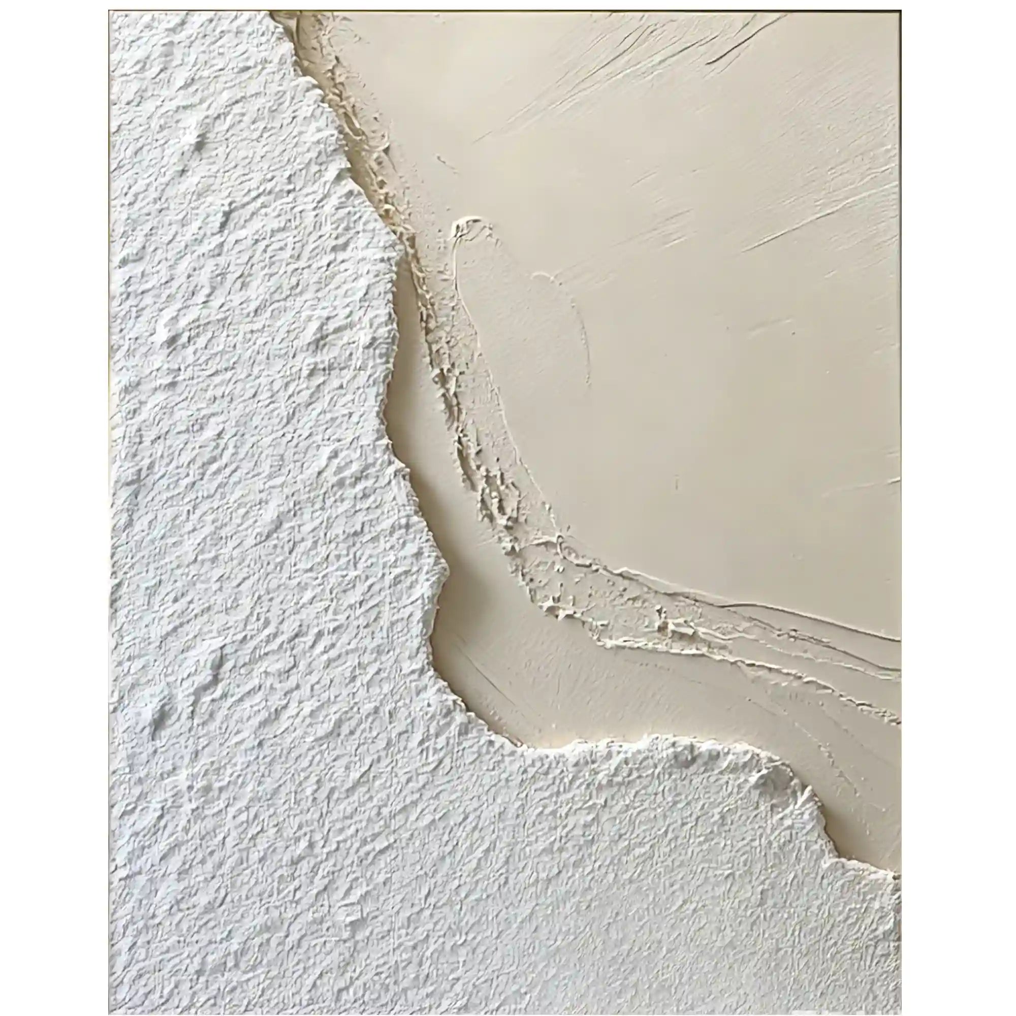 Minimalist White Textured Abstract Wall Art with Organic Curves for Dining Room