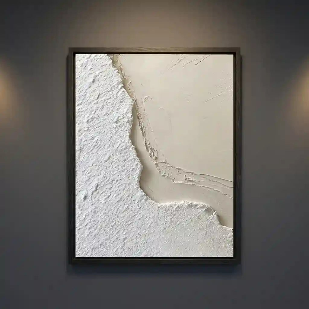 Minimalist White Textured Abstract Wall Art with Organic Curves for Dining Room