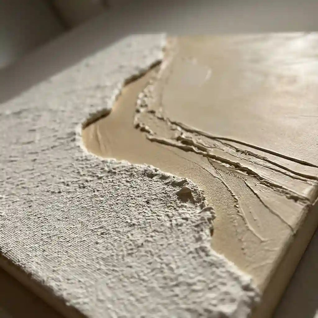 Minimalist White Textured Abstract Wall Art with Organic Curves for Dining Room