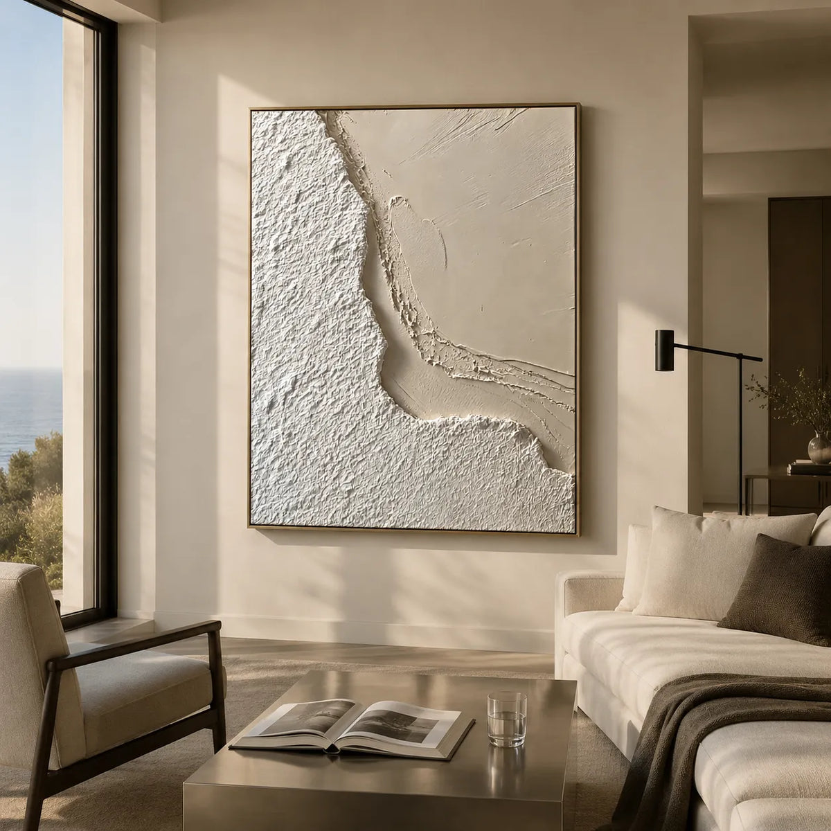 Ivory Textured Abstract Wall Art for Living Room, Organic Neutral Painting #BWS9BZ89