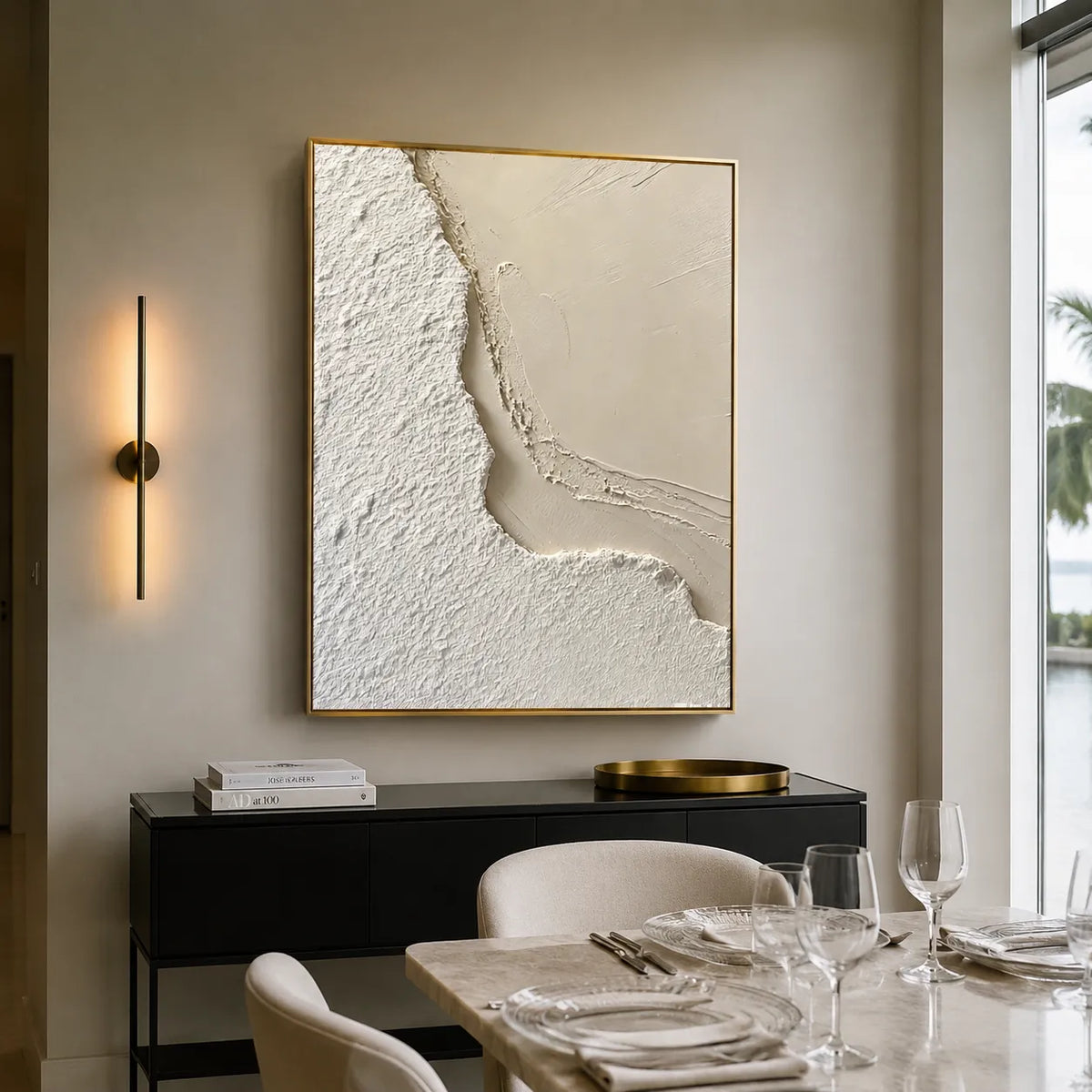 Ivory Textured Abstract Wall Art for Living Room, Organic Neutral Painting #BWS9BZ89
