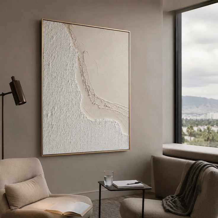 Ivory Textured Abstract Wall Art for Living Room, Organic Neutral Painting #BWS9BZ89