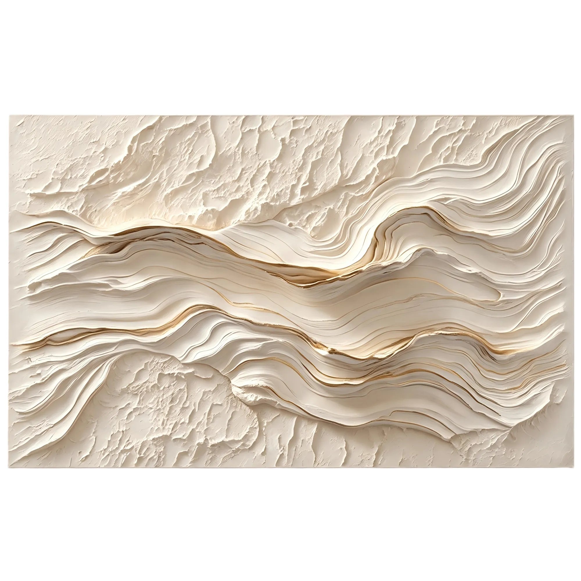 Horizontal 3D Textured Wave Wall Art, Neutral Cream Beige Abstract for Living Room #STTK0A3I