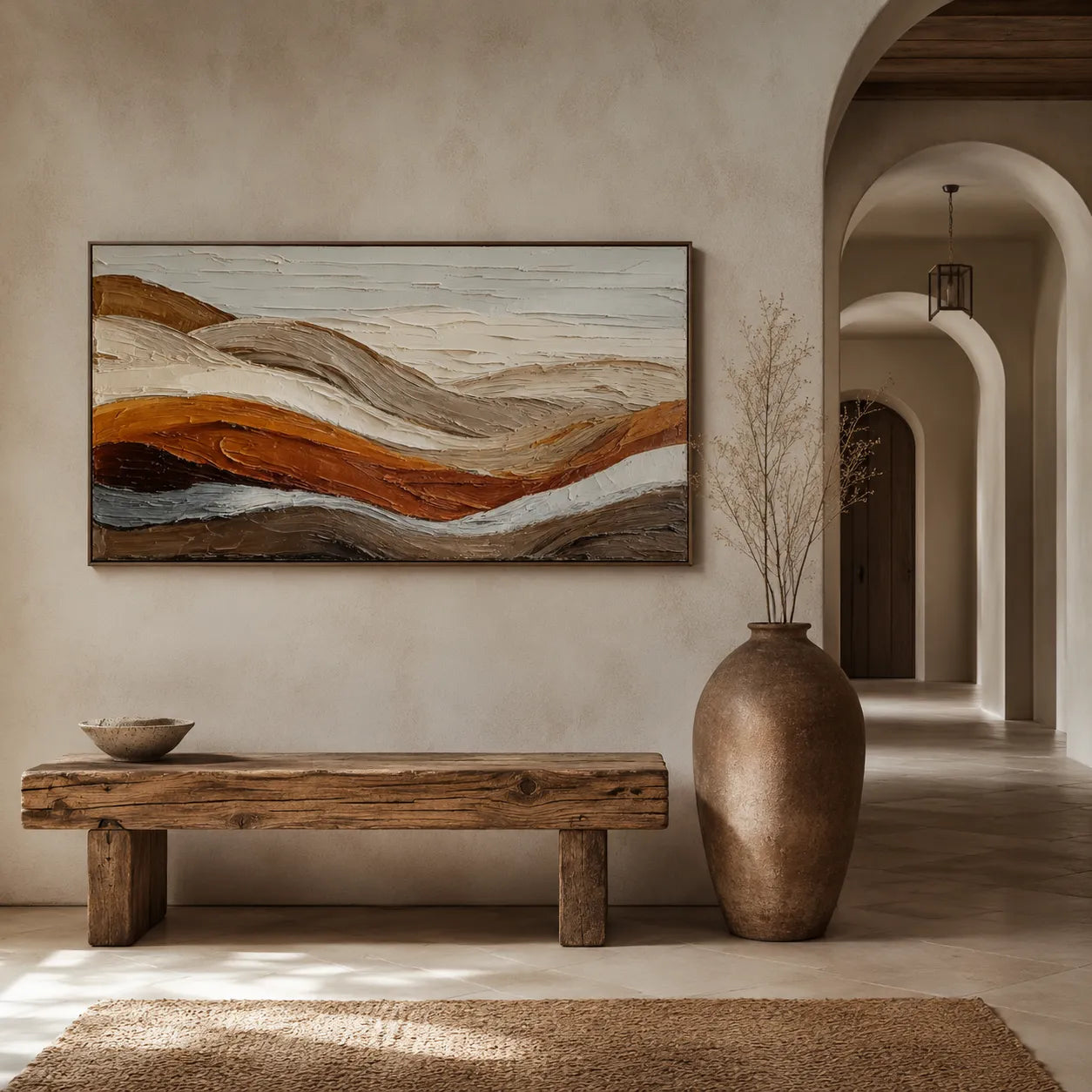 Horizontal 3D Textured Landscape Wall Art, Terracotta Cream Beige for Living Room #I2GCT421