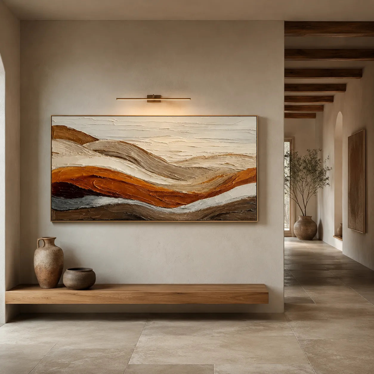 Horizontal 3D Textured Landscape Wall Art, Terracotta Cream Beige for Living Room #I2GCT421