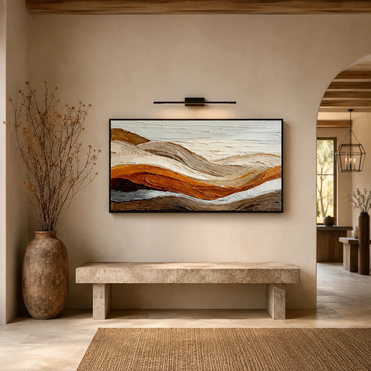 Horizontal 3D Textured Landscape Wall Art, Terracotta Cream Beige for Living Room #I2GCT421