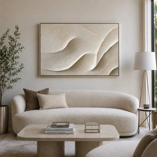 Soft White Textured Abstract Wall Art for Living Room, Sculptural Flowing Waves #DWQ93V3U