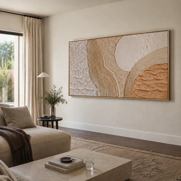 Warm Cream Textu red Abstract Wall Art for Living Room, Organic Minimalist Forms #7JAZ84DW