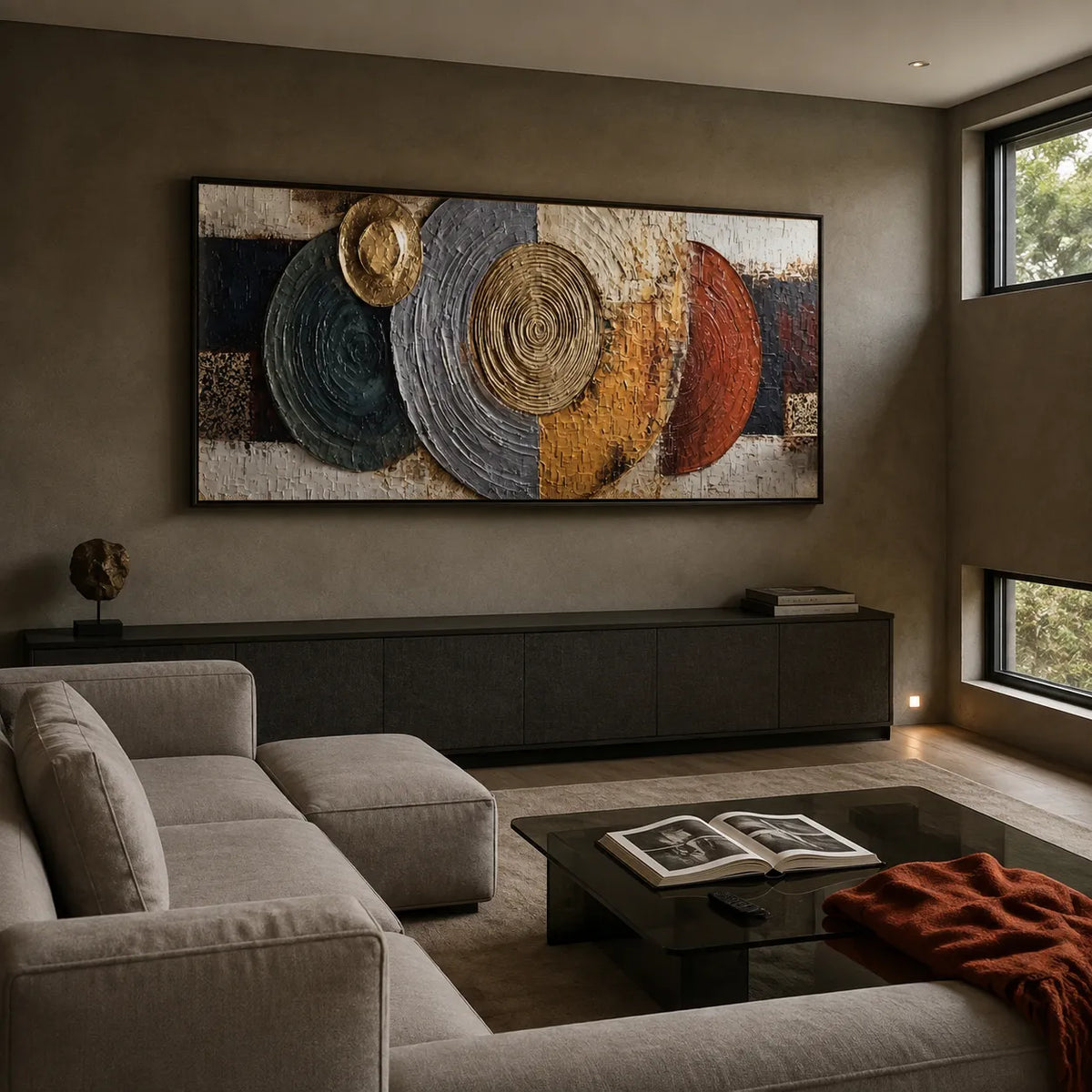 Gold and Gray Textured Geometric Wall Art for Living Room #H7O2810G