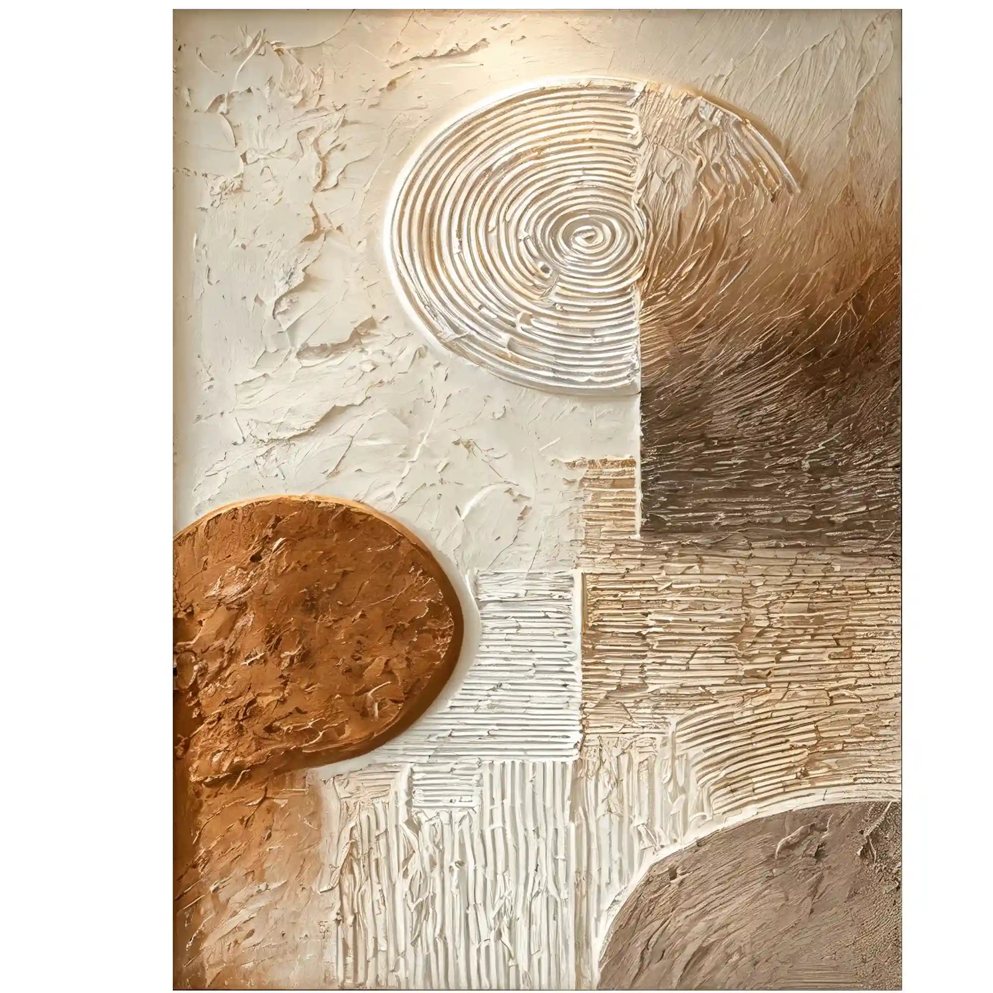 Earth Tone Geometric Textured Wall Art with Organic Circles for Living Room