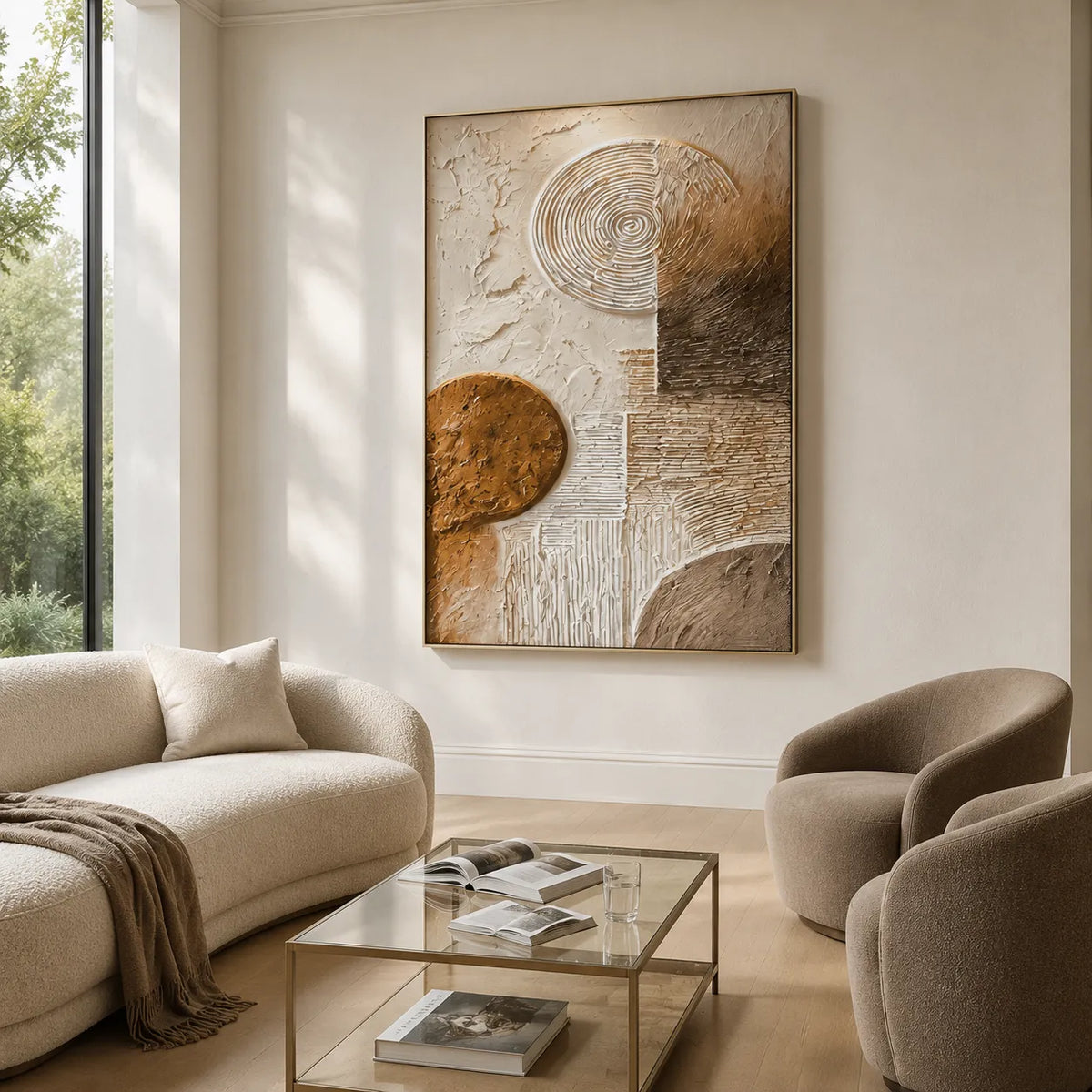 Ivory and Bronze Textured Geometric Art for Entryway #RF4BSIX7
