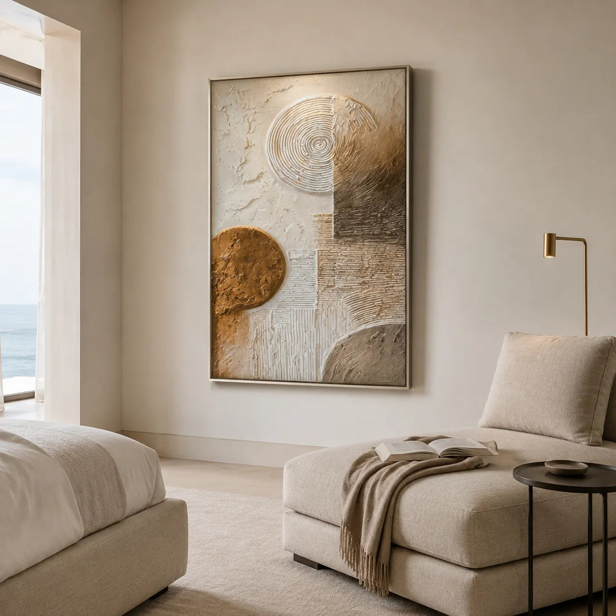Ivory and Bronze Textured Geometric Art for Entryway #RF4BSIX7