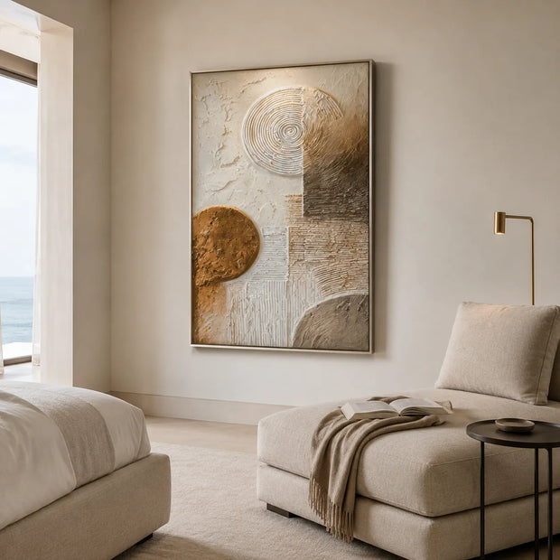 Ivory and Bronze Textured Geometric Art for Entryway #RF4BSIX7