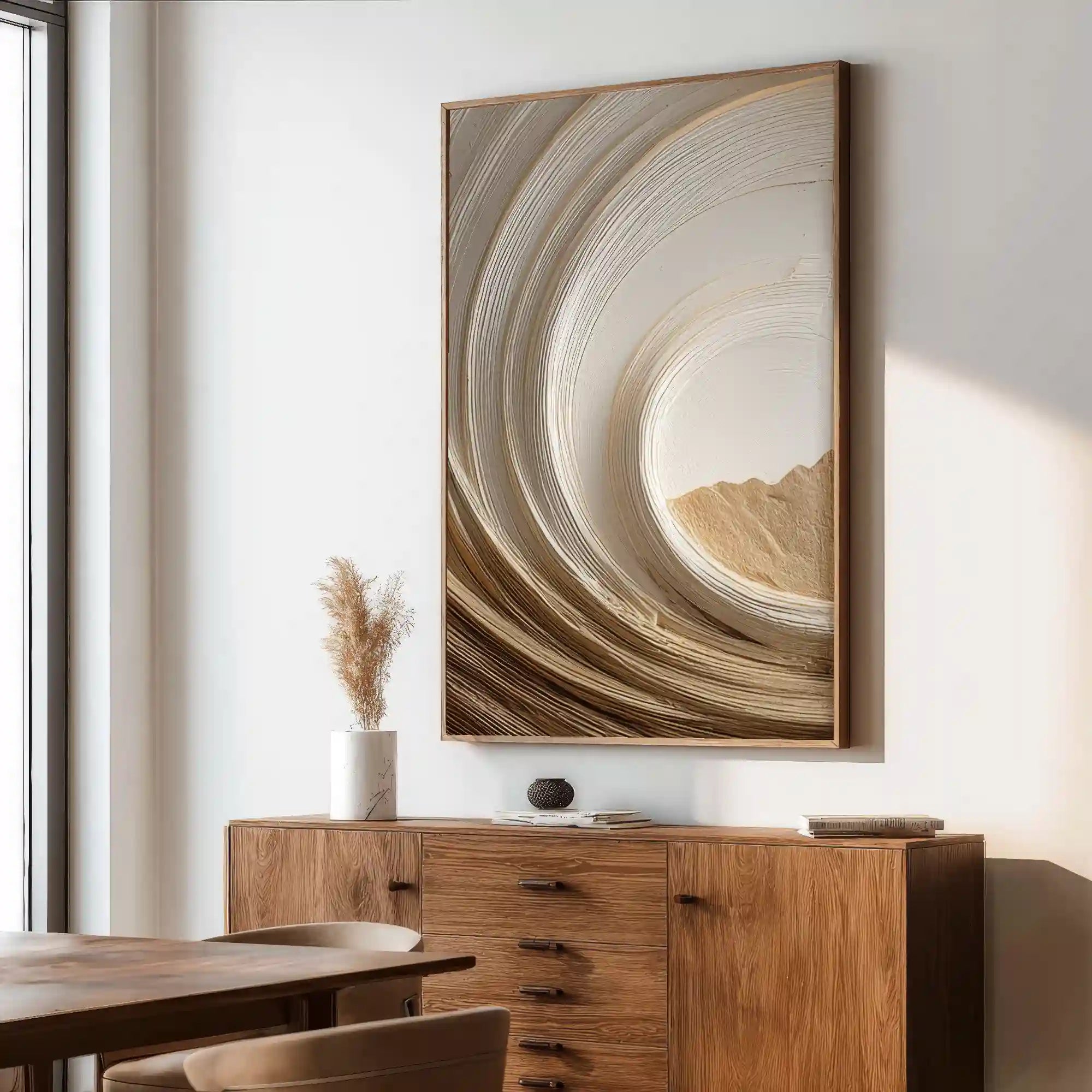 Warm Neutral Textured Abstract Wall Art with Flowing Curves for Living Room