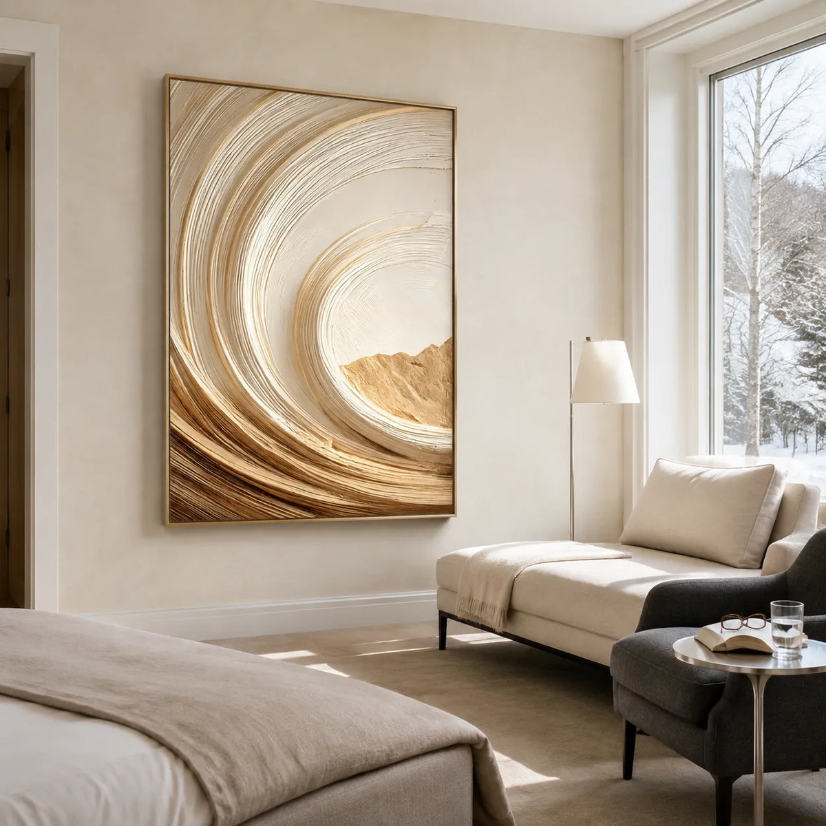 Ivory and Beige Textured Wave Art for Living Room #JXWSN4U0