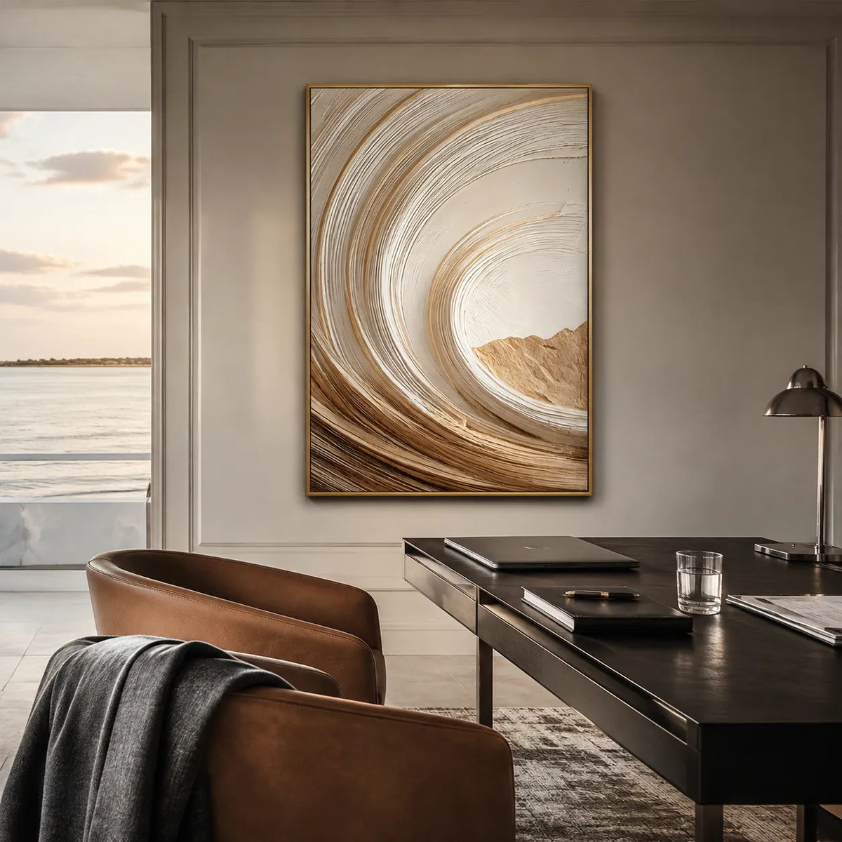 Ivory and Beige Textured Wave Art for Living Room #JXWSN4U0