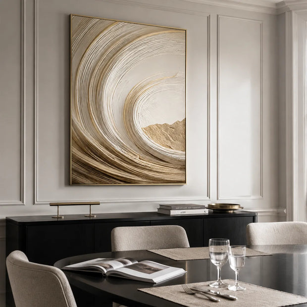 Ivory and Beige Textured Wave Art for Living Room #JXWSN4U0