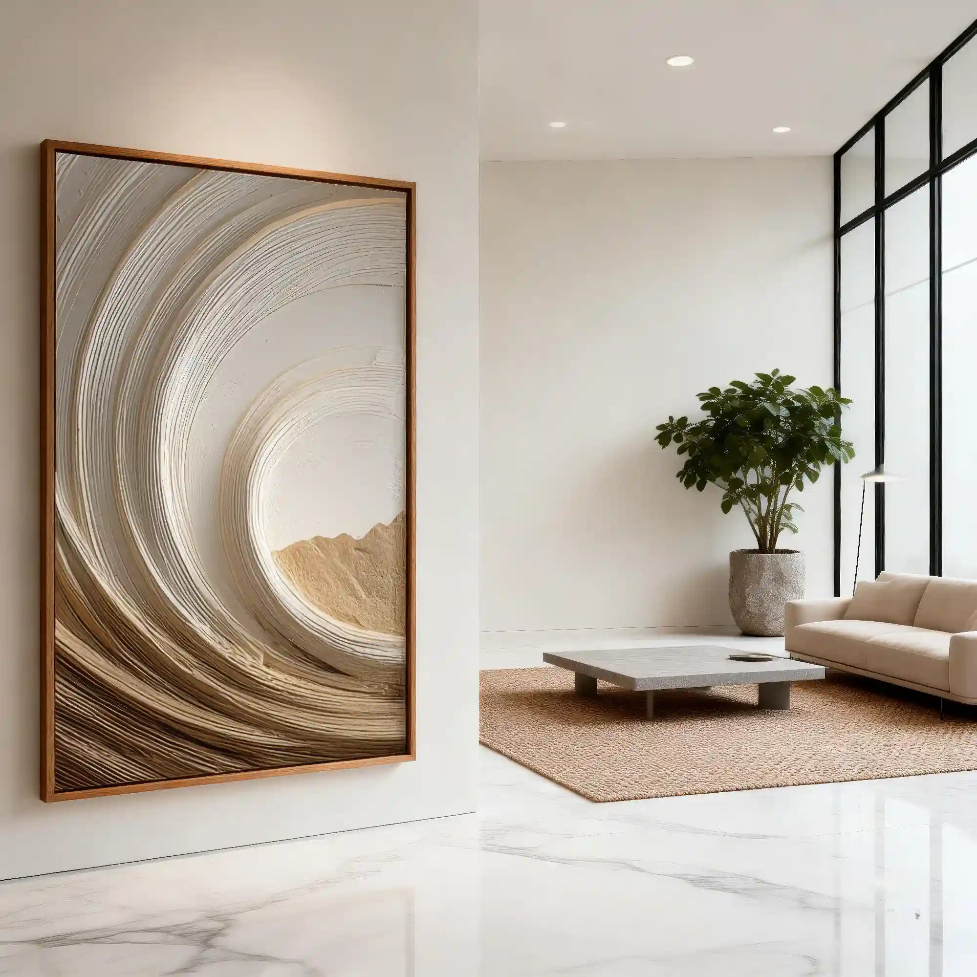 Warm Neutral Textured Abstract Wall Art with Flowing Curves for Living Room