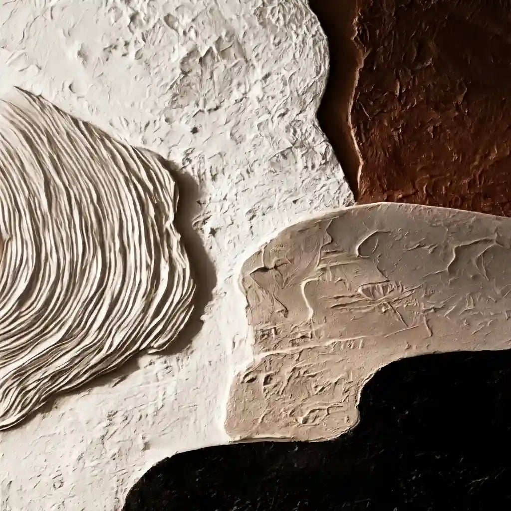 Earth Tone Geometric Textured Wall Art with Organic Shapes for Living Room