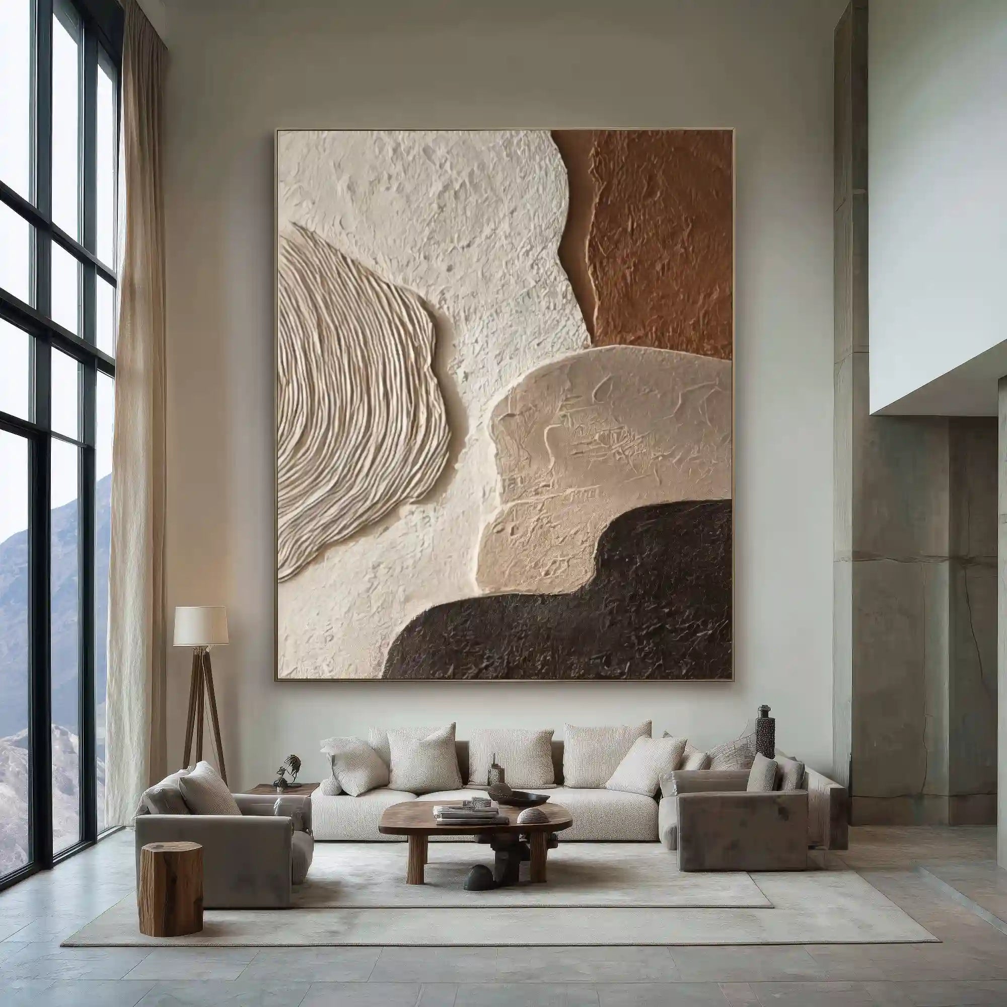Earth Tone Geometric Textured Wall Art with Organic Shapes for Living Room